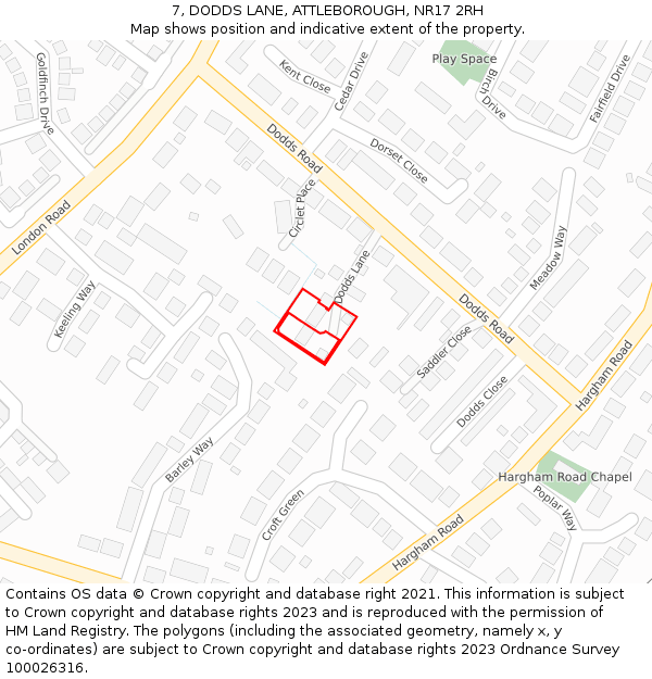7, DODDS LANE, ATTLEBOROUGH, NR17 2RH: Location map and indicative extent of plot