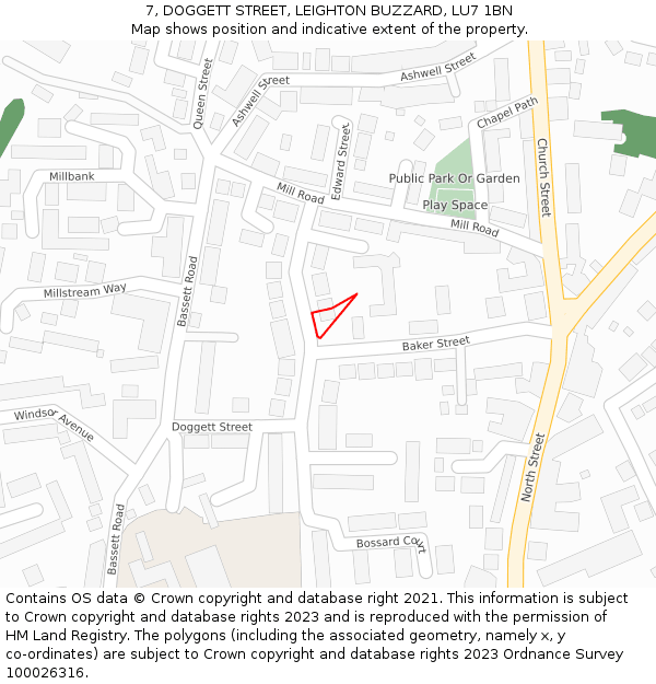 7, DOGGETT STREET, LEIGHTON BUZZARD, LU7 1BN: Location map and indicative extent of plot
