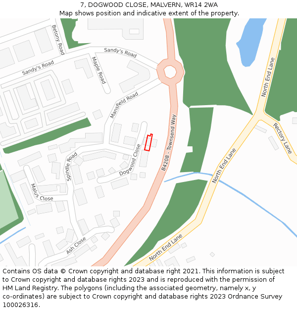 7, DOGWOOD CLOSE, MALVERN, WR14 2WA: Location map and indicative extent of plot
