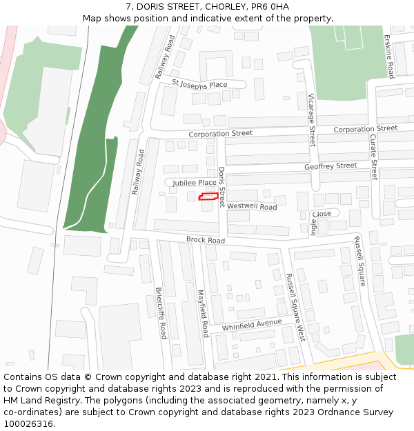 7, DORIS STREET, CHORLEY, PR6 0HA: Location map and indicative extent of plot