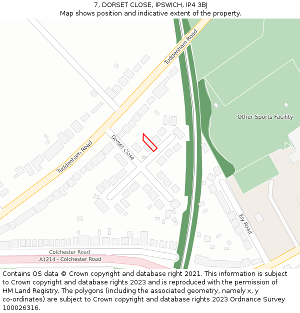 7, DORSET CLOSE, IPSWICH, IP4 3BJ: Location map and indicative extent of plot