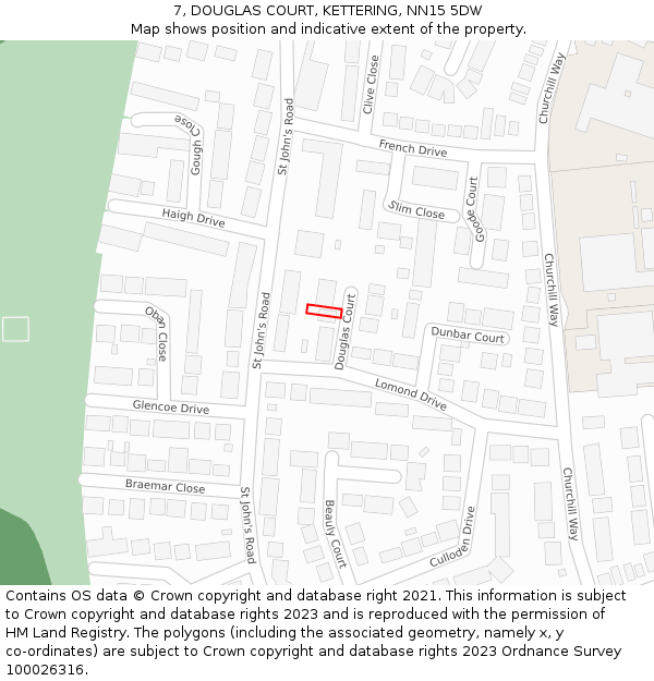 7, DOUGLAS COURT, KETTERING, NN15 5DW: Location map and indicative extent of plot
