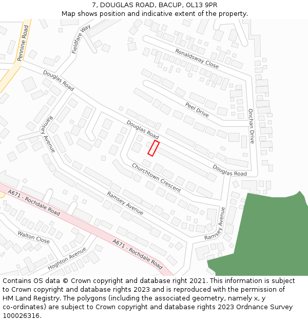 7, DOUGLAS ROAD, BACUP, OL13 9PR: Location map and indicative extent of plot