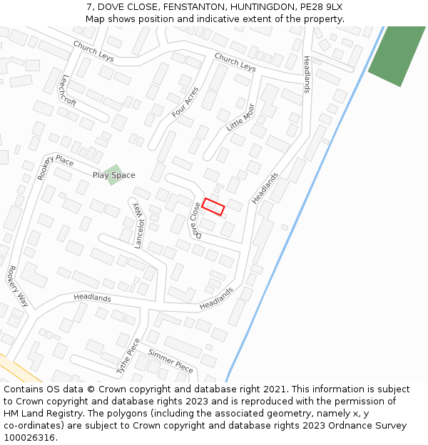 7, DOVE CLOSE, FENSTANTON, HUNTINGDON, PE28 9LX: Location map and indicative extent of plot
