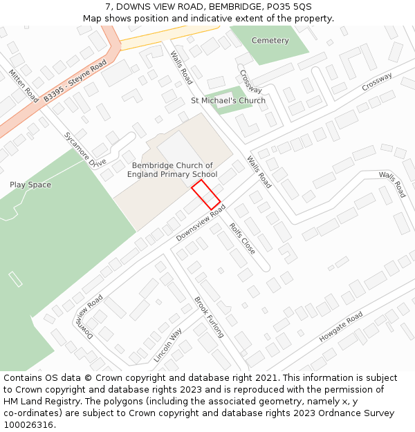 7, DOWNS VIEW ROAD, BEMBRIDGE, PO35 5QS: Location map and indicative extent of plot