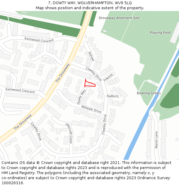 7, DOWTY WAY, WOLVERHAMPTON, WV9 5LQ: Location map and indicative extent of plot