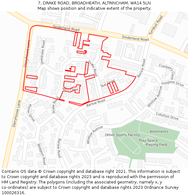 7, DRAKE ROAD, BROADHEATH, ALTRINCHAM, WA14 5LN: Location map and indicative extent of plot