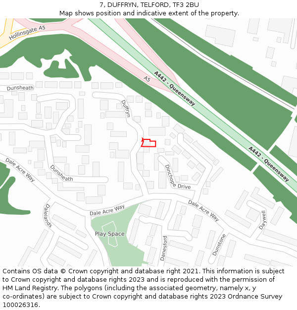 7, DUFFRYN, TELFORD, TF3 2BU: Location map and indicative extent of plot