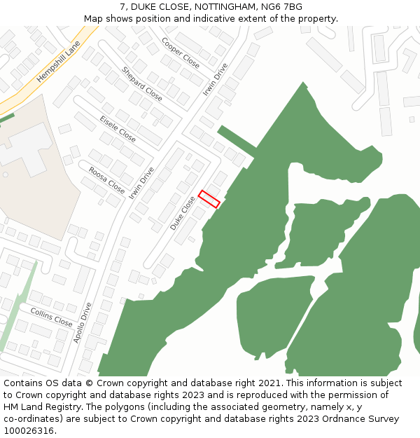 7, DUKE CLOSE, NOTTINGHAM, NG6 7BG: Location map and indicative extent of plot