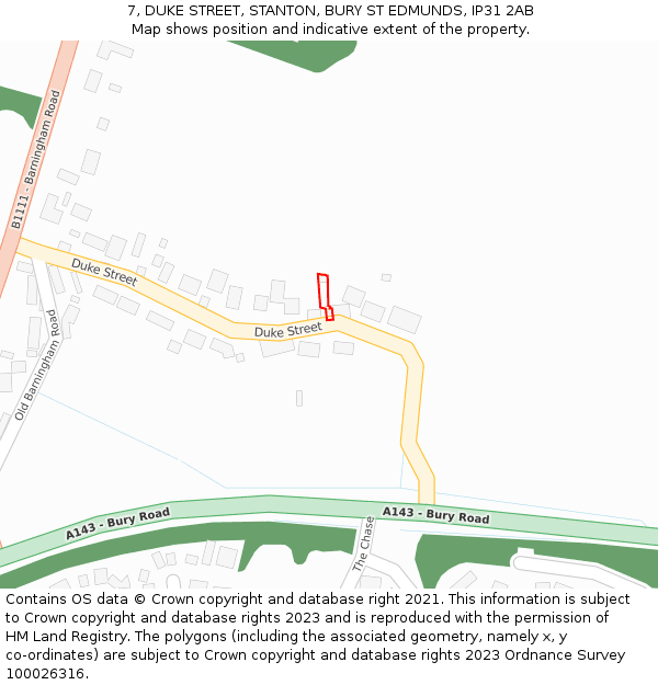7, DUKE STREET, STANTON, BURY ST EDMUNDS, IP31 2AB: Location map and indicative extent of plot