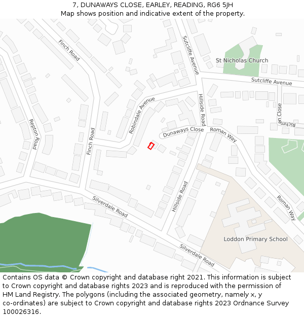 7, DUNAWAYS CLOSE, EARLEY, READING, RG6 5JH: Location map and indicative extent of plot