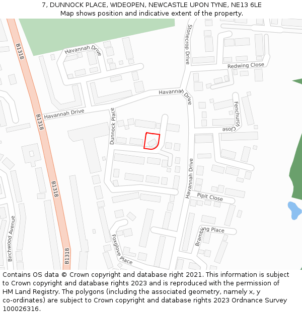 7, DUNNOCK PLACE, WIDEOPEN, NEWCASTLE UPON TYNE, NE13 6LE: Location map and indicative extent of plot