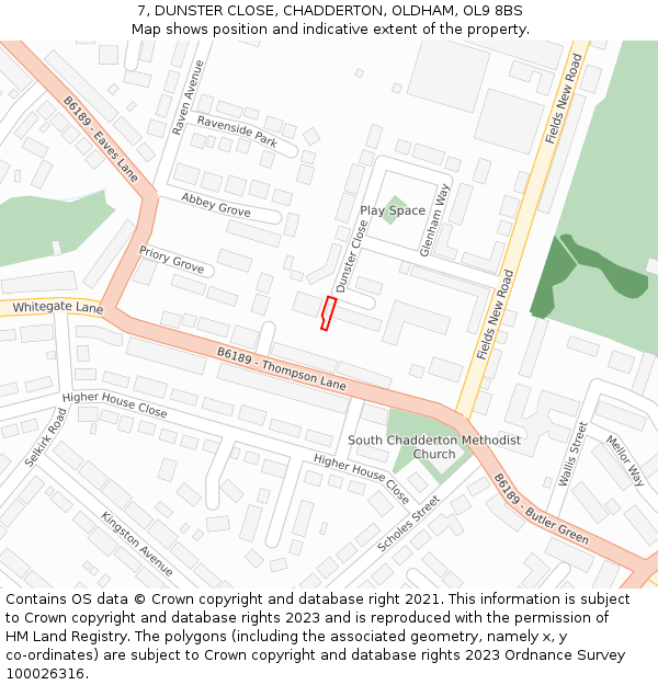 7, DUNSTER CLOSE, CHADDERTON, OLDHAM, OL9 8BS: Location map and indicative extent of plot