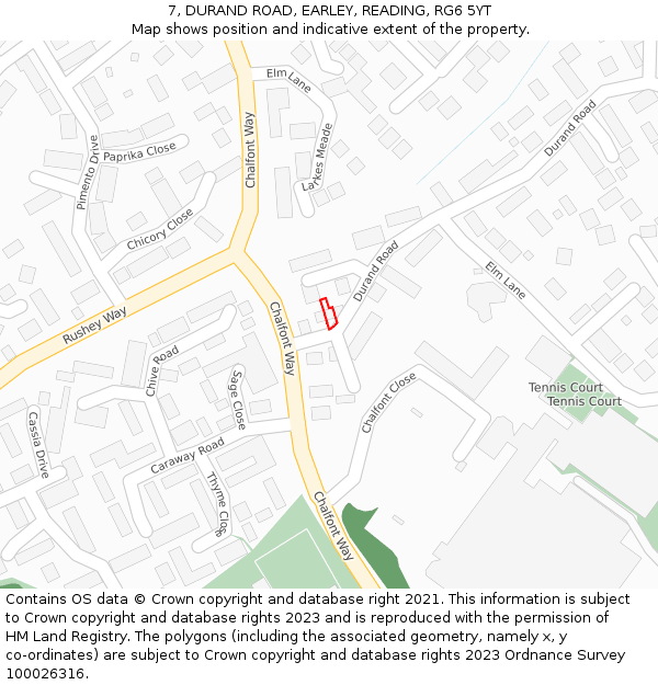 7, DURAND ROAD, EARLEY, READING, RG6 5YT: Location map and indicative extent of plot
