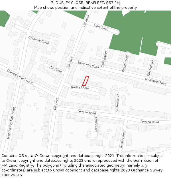 7, DURLEY CLOSE, BENFLEET, SS7 1HJ: Location map and indicative extent of plot