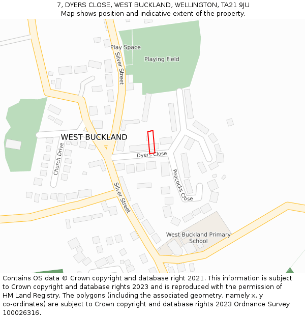 7, DYERS CLOSE, WEST BUCKLAND, WELLINGTON, TA21 9JU: Location map and indicative extent of plot