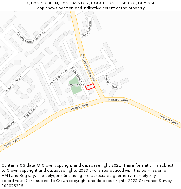 7, EARLS GREEN, EAST RAINTON, HOUGHTON LE SPRING, DH5 9SE: Location map and indicative extent of plot
