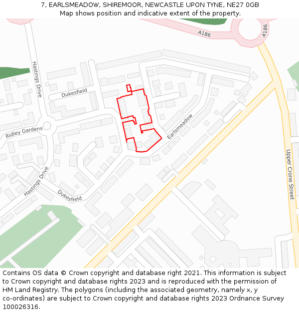 7, EARLSMEADOW, SHIREMOOR, NEWCASTLE UPON TYNE, NE27 0GB: Location map and indicative extent of plot
