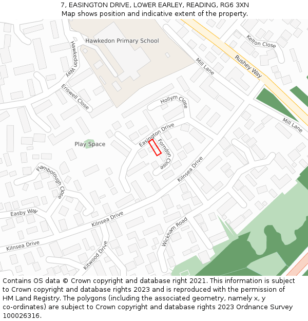 7, EASINGTON DRIVE, LOWER EARLEY, READING, RG6 3XN: Location map and indicative extent of plot