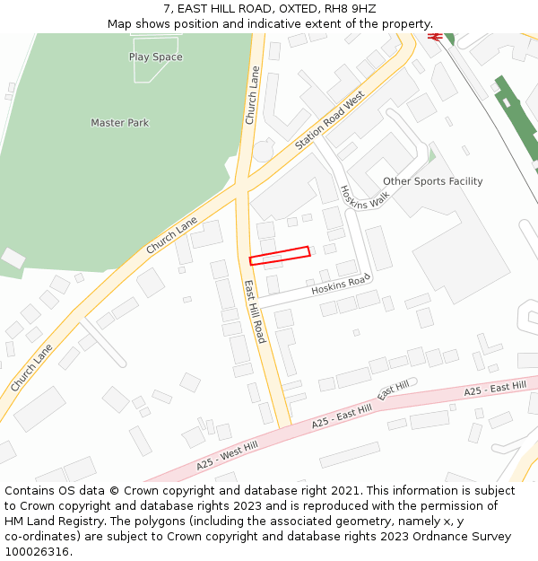 7, EAST HILL ROAD, OXTED, RH8 9HZ: Location map and indicative extent of plot