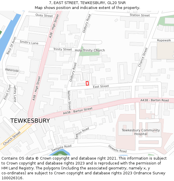 7, EAST STREET, TEWKESBURY, GL20 5NR: Location map and indicative extent of plot