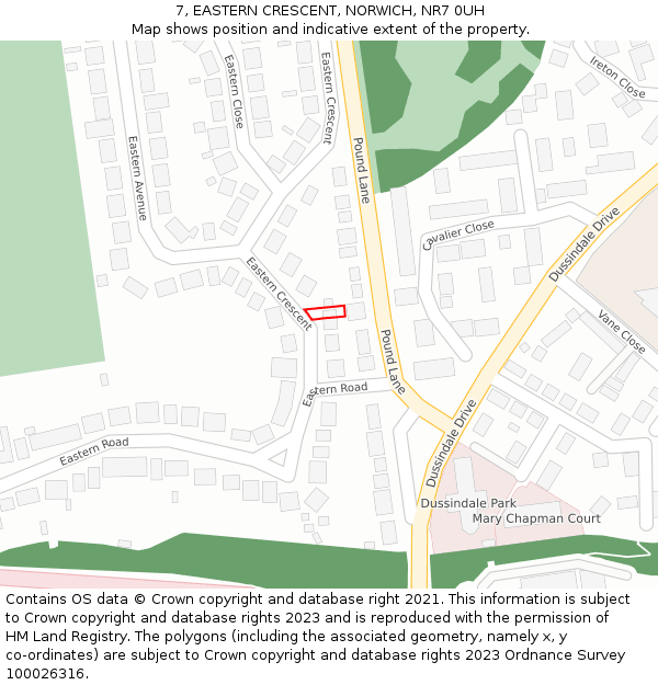 7, EASTERN CRESCENT, NORWICH, NR7 0UH: Location map and indicative extent of plot