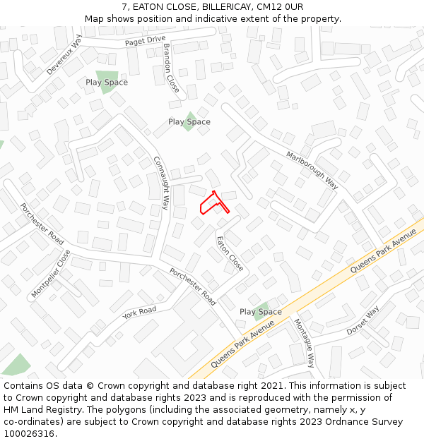 7, EATON CLOSE, BILLERICAY, CM12 0UR: Location map and indicative extent of plot