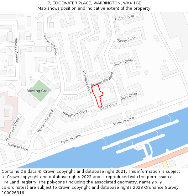 7, EDGEWATER PLACE, WARRINGTON, WA4 1GE: Location map and indicative extent of plot