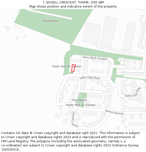 7, EDSELL CRESCENT, THAME, OX9 3BP: Location map and indicative extent of plot