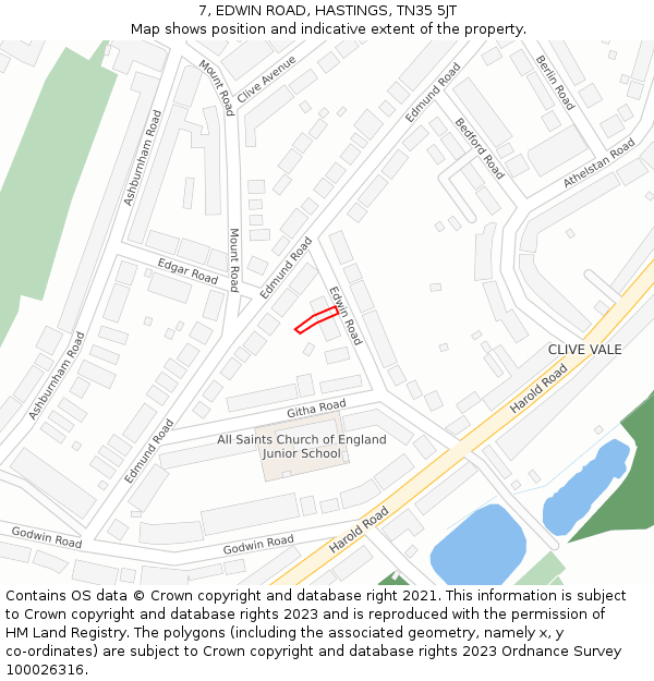 7, EDWIN ROAD, HASTINGS, TN35 5JT: Location map and indicative extent of plot