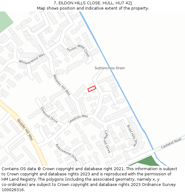 7, EILDON HILLS CLOSE, HULL, HU7 4ZJ: Location map and indicative extent of plot