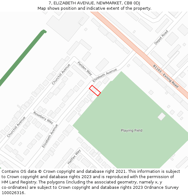 7, ELIZABETH AVENUE, NEWMARKET, CB8 0DJ: Location map and indicative extent of plot