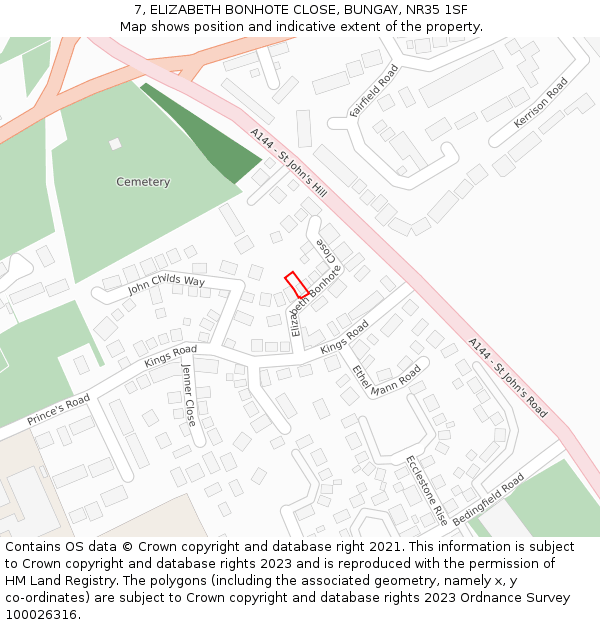 7, ELIZABETH BONHOTE CLOSE, BUNGAY, NR35 1SF: Location map and indicative extent of plot
