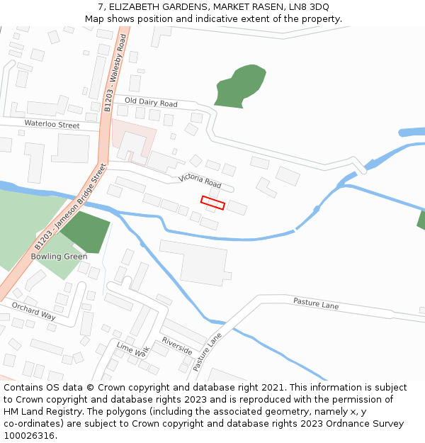 7, ELIZABETH GARDENS, MARKET RASEN, LN8 3DQ: Location map and indicative extent of plot