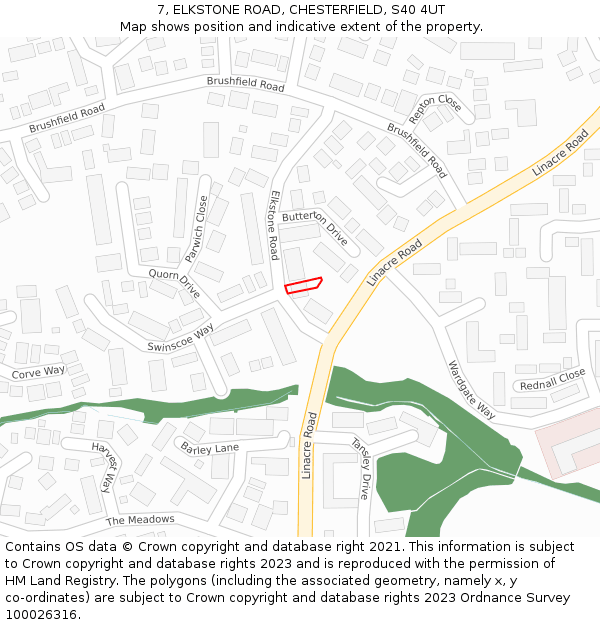7, ELKSTONE ROAD, CHESTERFIELD, S40 4UT: Location map and indicative extent of plot
