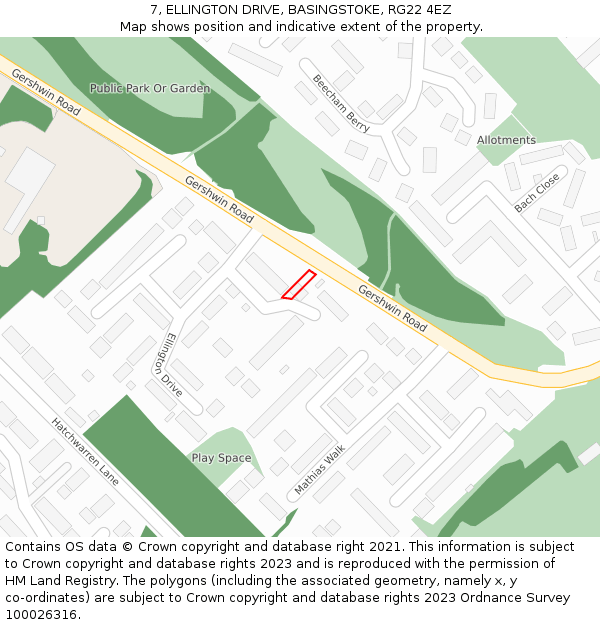 7, ELLINGTON DRIVE, BASINGSTOKE, RG22 4EZ: Location map and indicative extent of plot