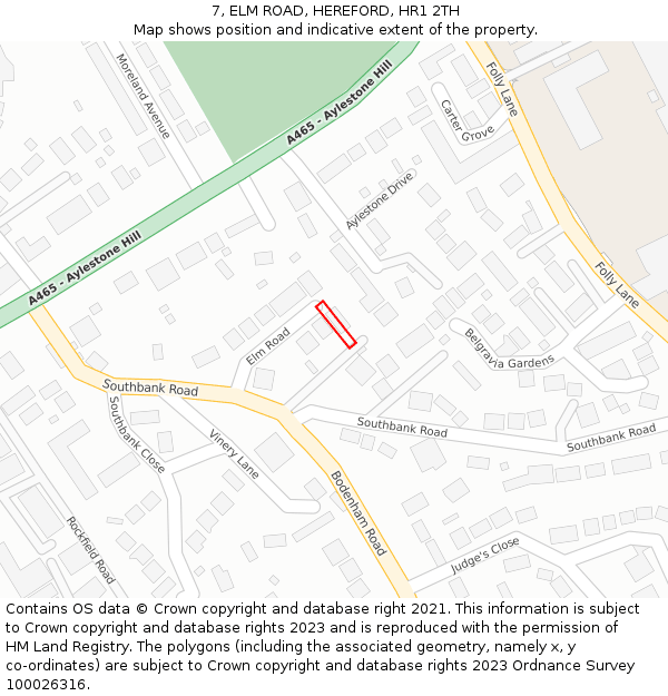7, ELM ROAD, HEREFORD, HR1 2TH: Location map and indicative extent of plot