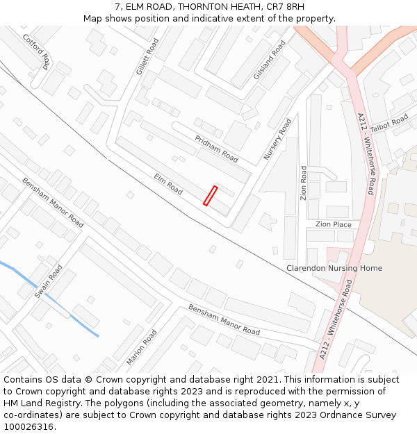7, ELM ROAD, THORNTON HEATH, CR7 8RH: Location map and indicative extent of plot