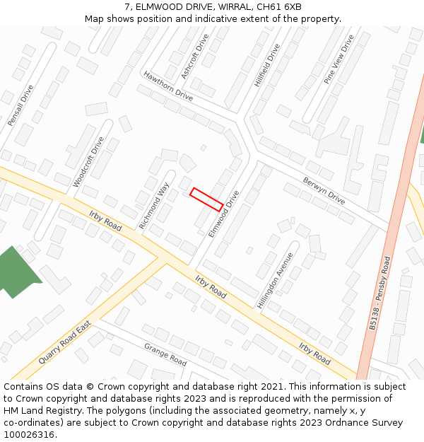 7, ELMWOOD DRIVE, WIRRAL, CH61 6XB: Location map and indicative extent of plot