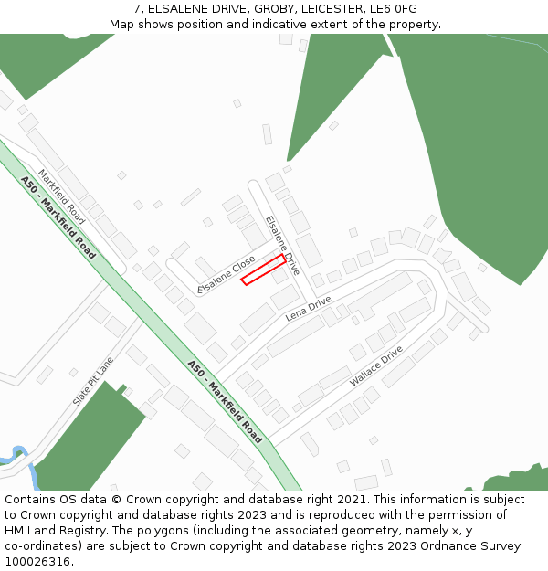 7, ELSALENE DRIVE, GROBY, LEICESTER, LE6 0FG: Location map and indicative extent of plot