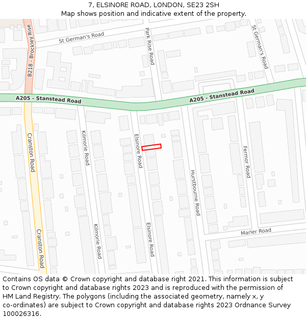 7, ELSINORE ROAD, LONDON, SE23 2SH: Location map and indicative extent of plot