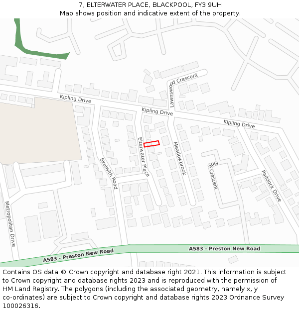 7, ELTERWATER PLACE, BLACKPOOL, FY3 9UH: Location map and indicative extent of plot