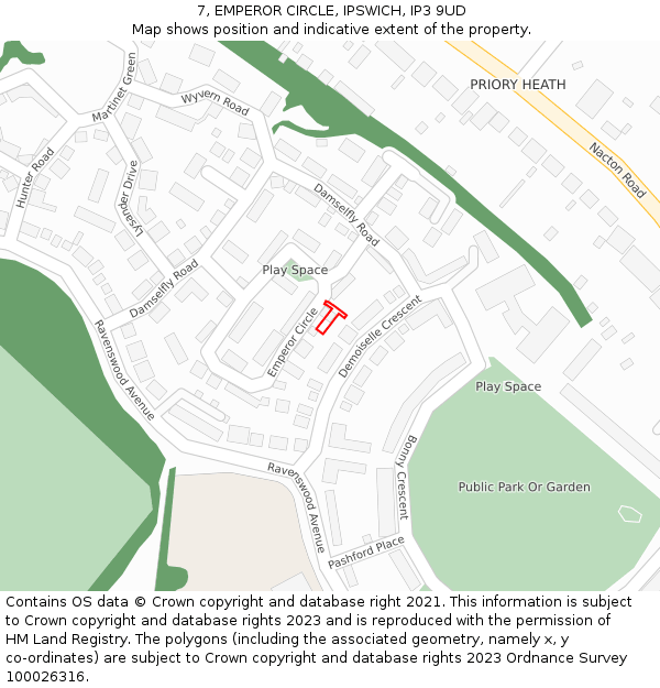 7, EMPEROR CIRCLE, IPSWICH, IP3 9UD: Location map and indicative extent of plot
