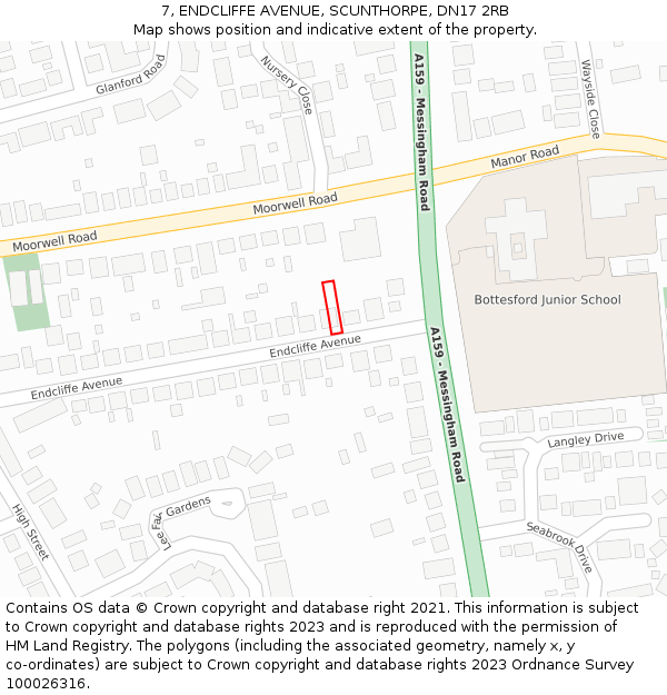 7, ENDCLIFFE AVENUE, SCUNTHORPE, DN17 2RB: Location map and indicative extent of plot