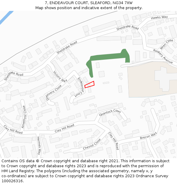 7, ENDEAVOUR COURT, SLEAFORD, NG34 7XW: Location map and indicative extent of plot