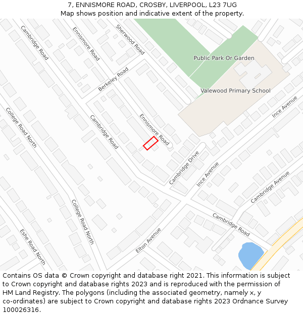 7, ENNISMORE ROAD, CROSBY, LIVERPOOL, L23 7UG: Location map and indicative extent of plot