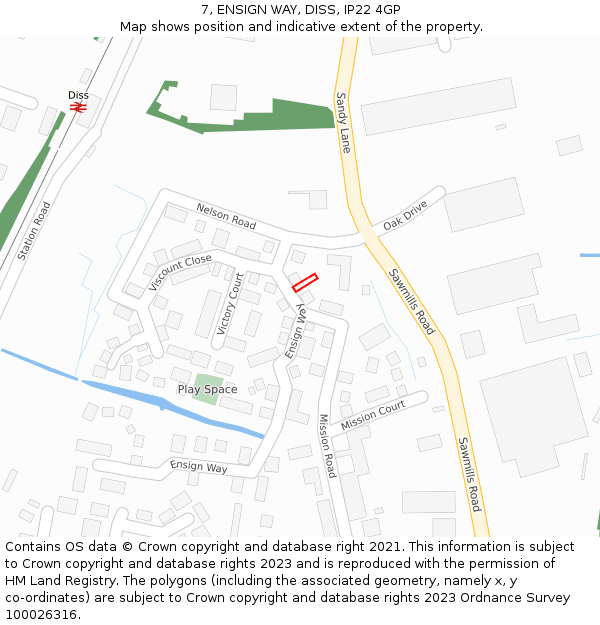 7, ENSIGN WAY, DISS, IP22 4GP: Location map and indicative extent of plot