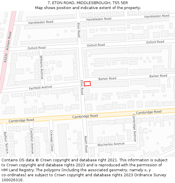 7, ETON ROAD, MIDDLESBROUGH, TS5 5ER: Location map and indicative extent of plot