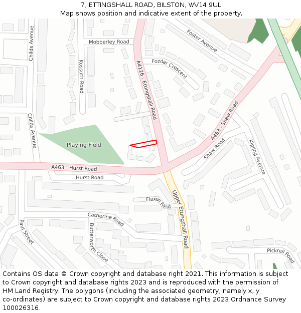 7, ETTINGSHALL ROAD, BILSTON, WV14 9UL: Location map and indicative extent of plot