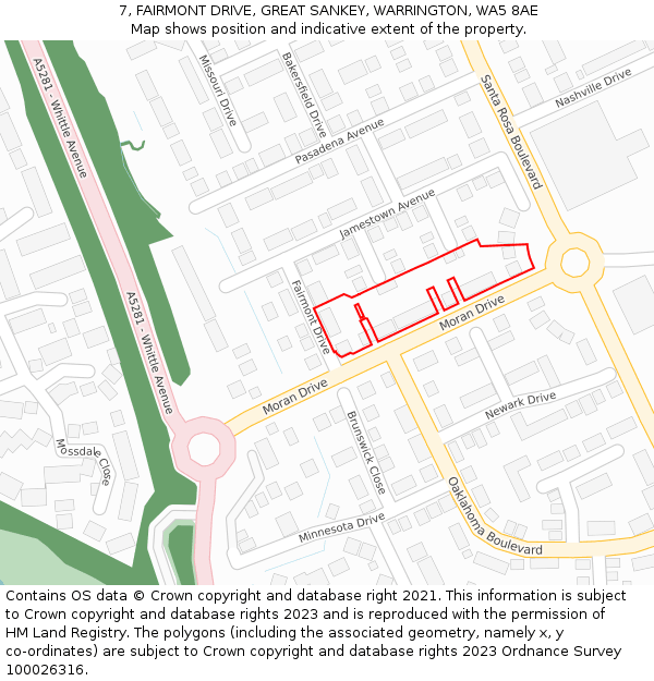 7, FAIRMONT DRIVE, GREAT SANKEY, WARRINGTON, WA5 8AE: Location map and indicative extent of plot